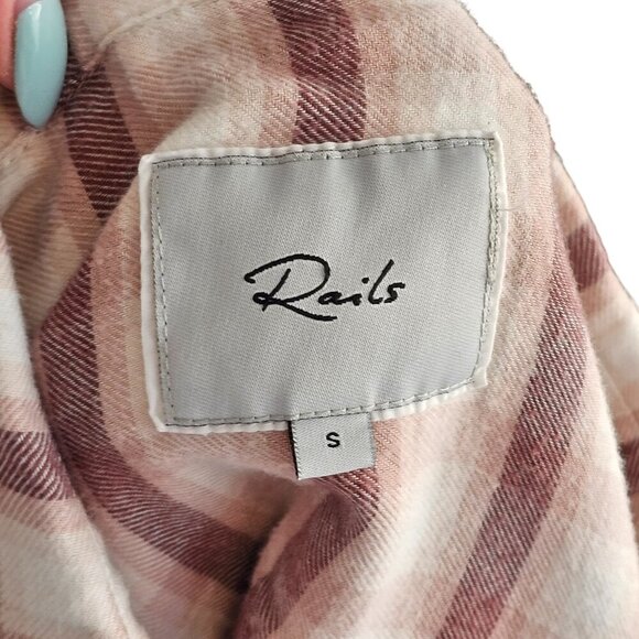 Rails Angelica Shirt Rose Pink Plaid Puff Shoulder Flannel Sz S - Picture 8 of 11